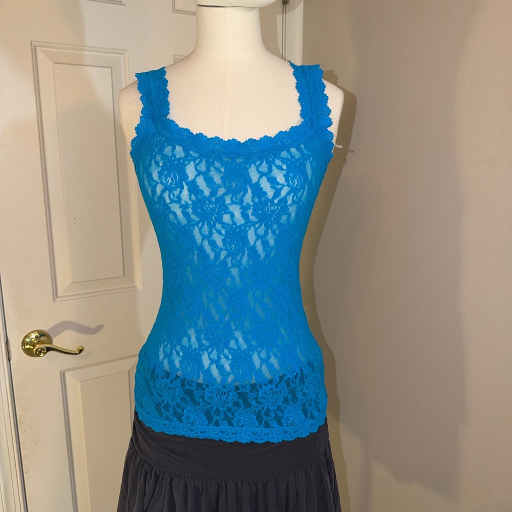 Women's Hanky Panky Turquoise Blue Lace Camisole Tank Top Small